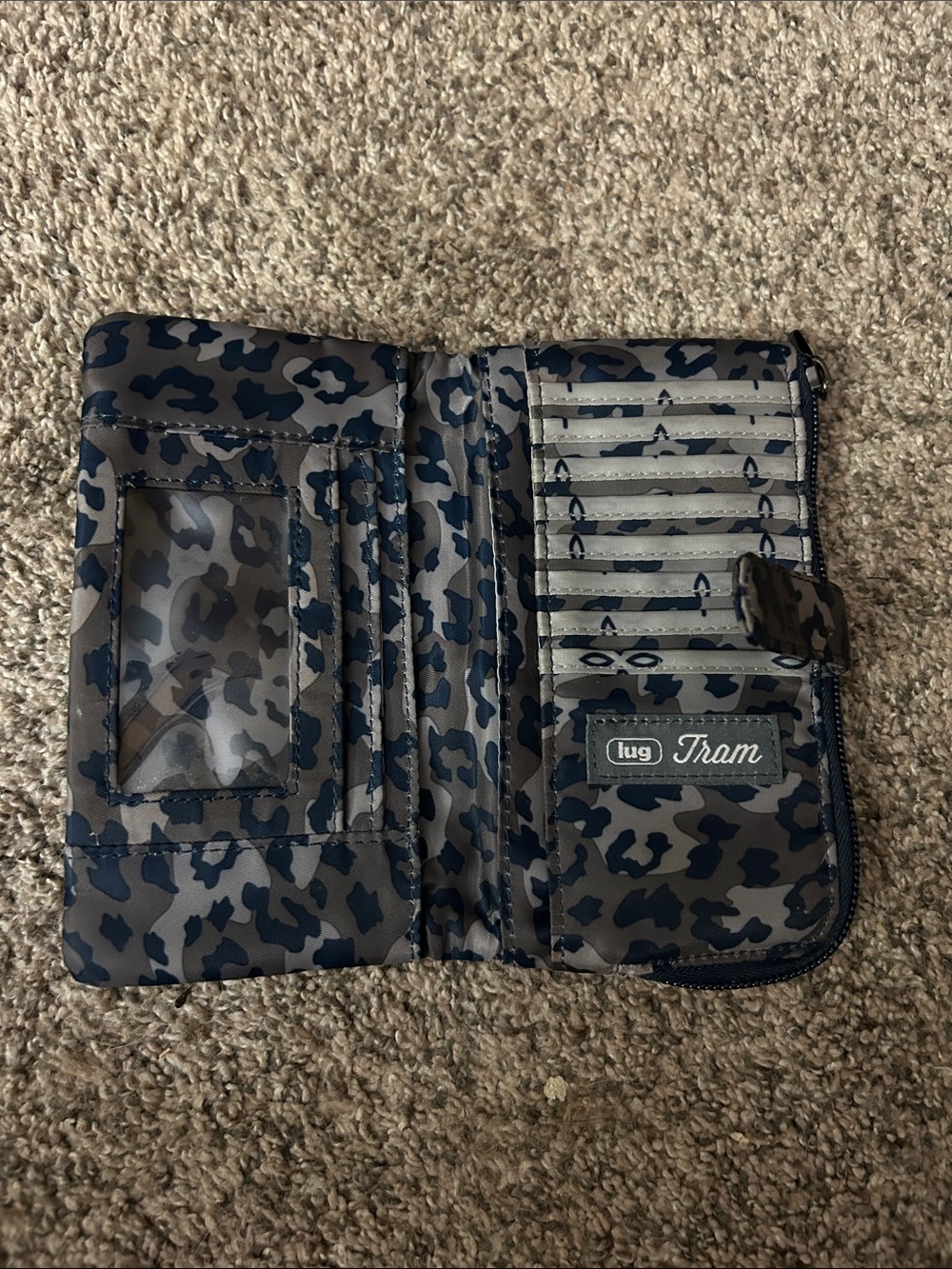 lug Tram Zip Wallet in Navy‎ and Gray Leopard Print